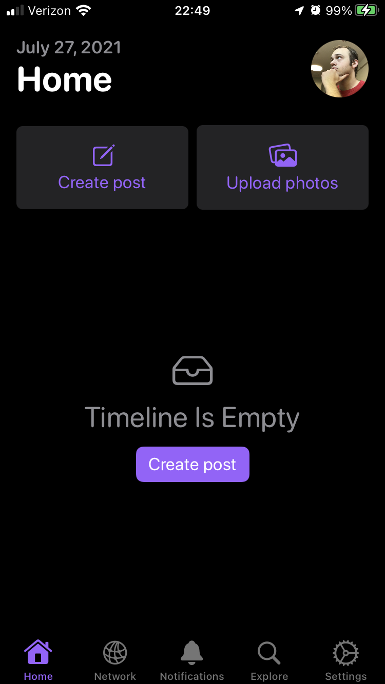 The Explore page with pull-to-search